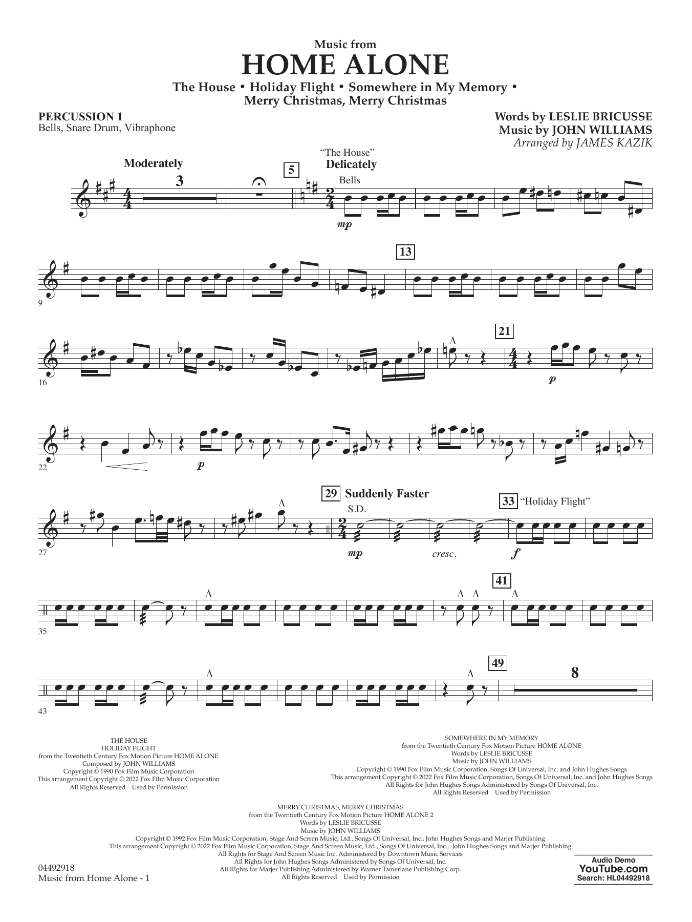 Music from Home Alone - Percussion 1 Sheet Music | James Kazik | Orchestra