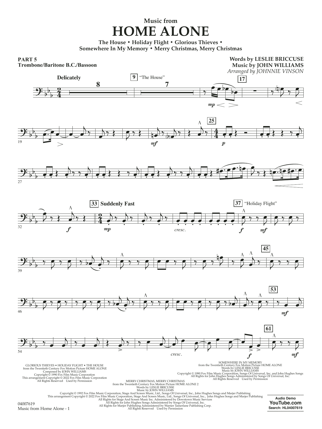 Music from Home Alone - Pt.5 - Trombone/Bar. B.C./Bsn. Sheet Music ...