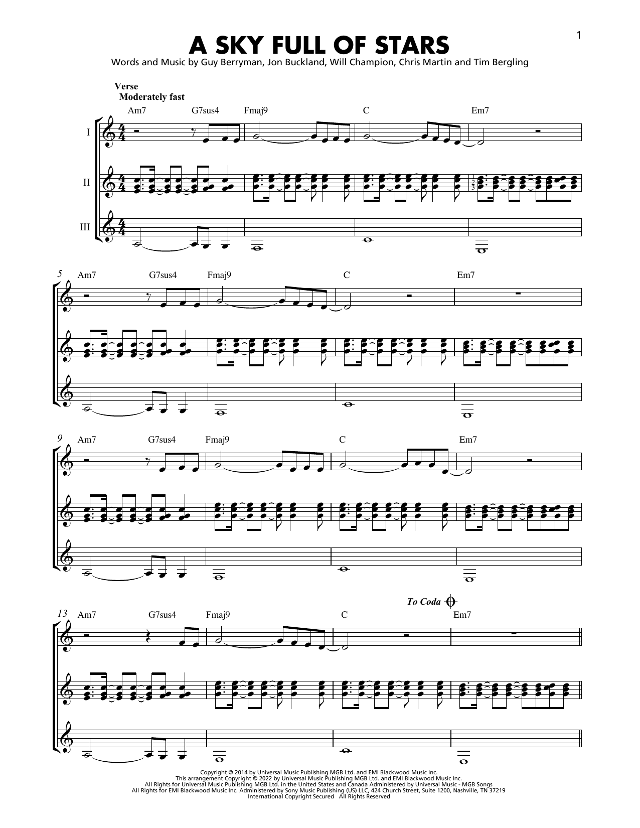 A Sky Full Of Stars Digital Sheet Music