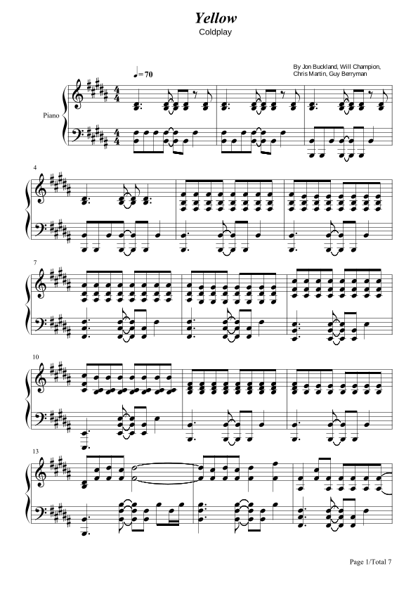 Yellow (arr. poon) Digital Sheet Music