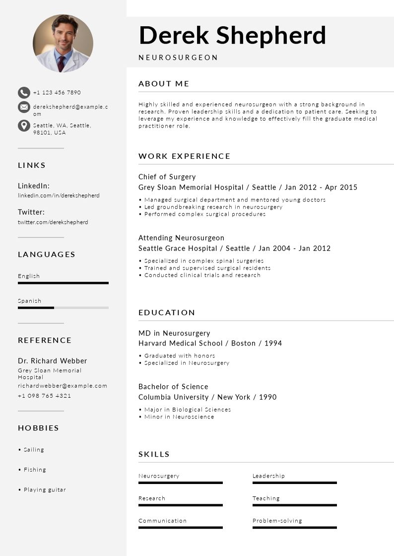 modern Graduate  example resume template