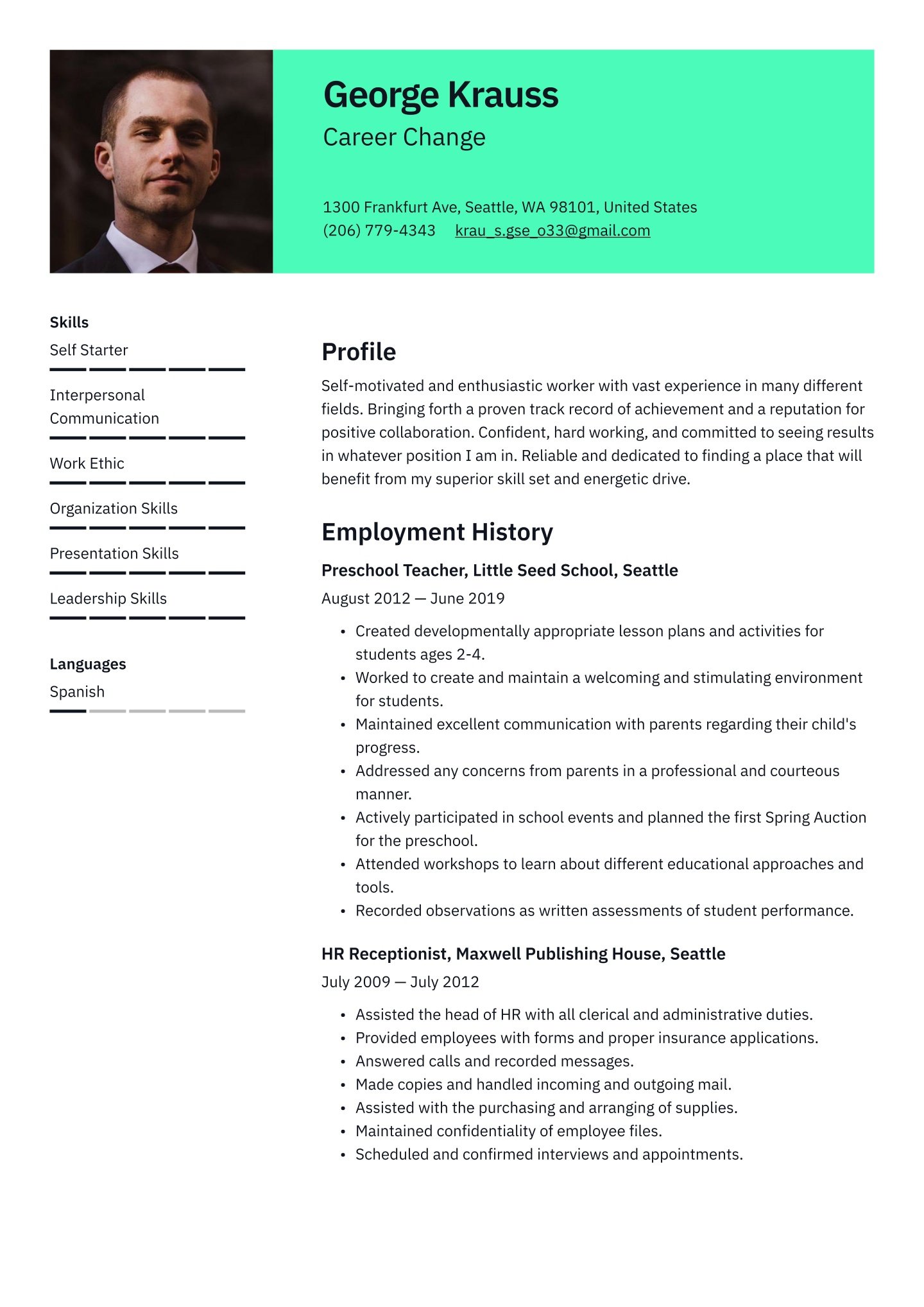 Mid-career Career Change Resume Example