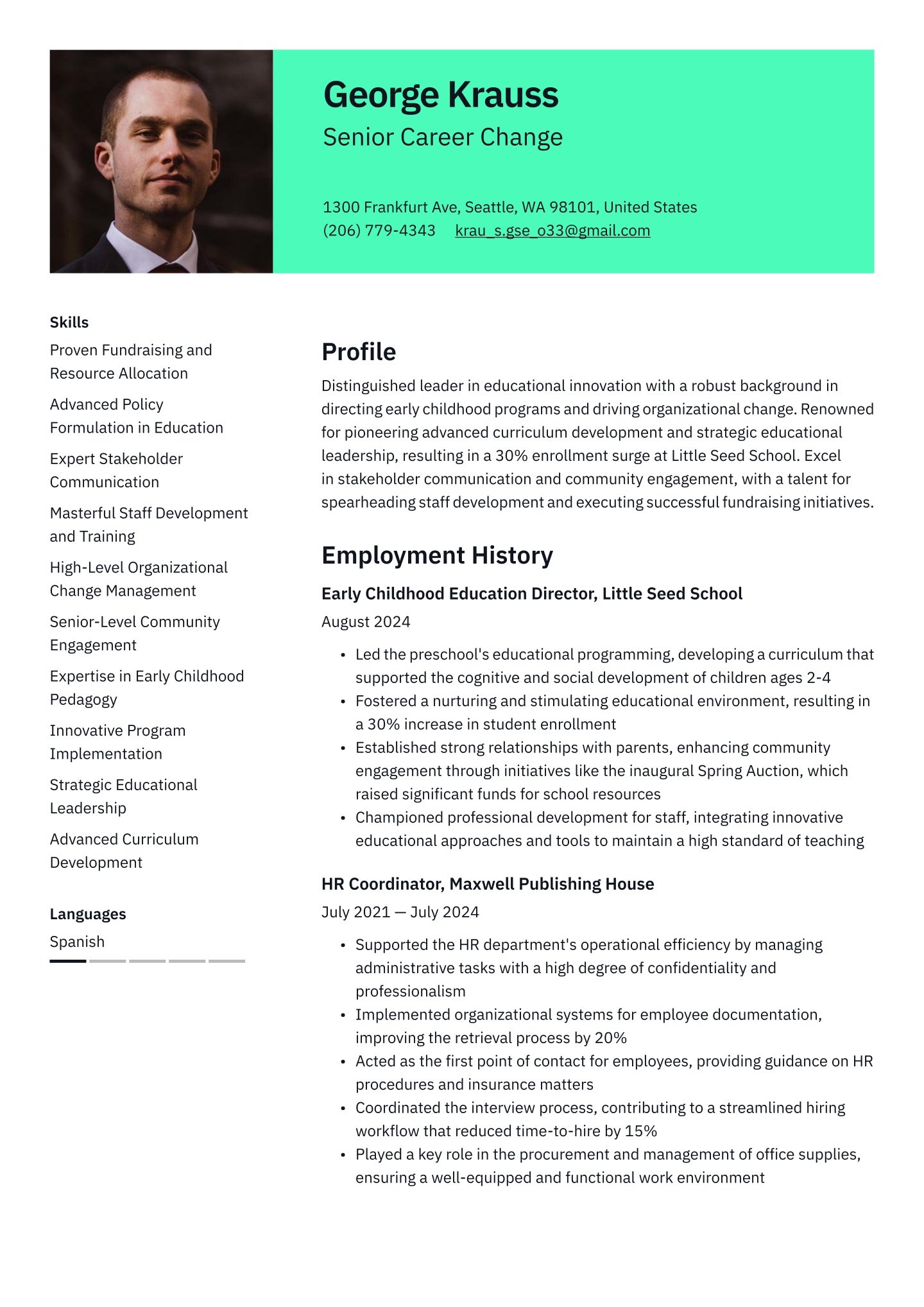 Senior-level Career Change Resume Example