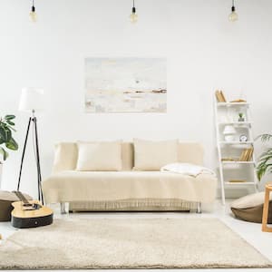 A bright living room with a white wall