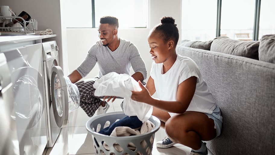 couple doing laundry together