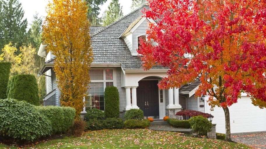 The exterior of a traditional house in fall