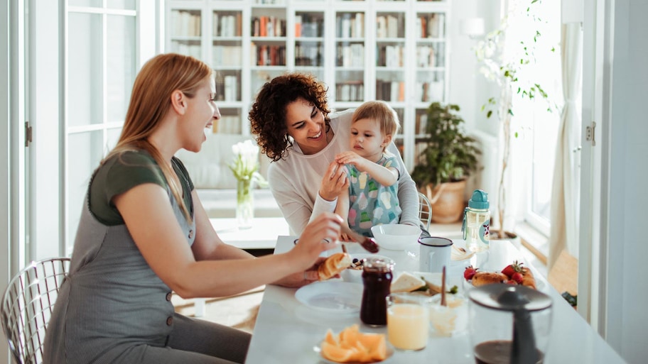 A family having breakfast together