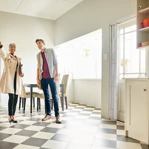 Kitchen home tour black and white floor