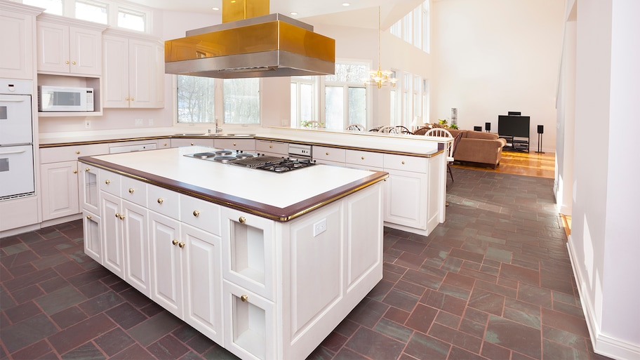 white modern kitchen with ceramic tiles