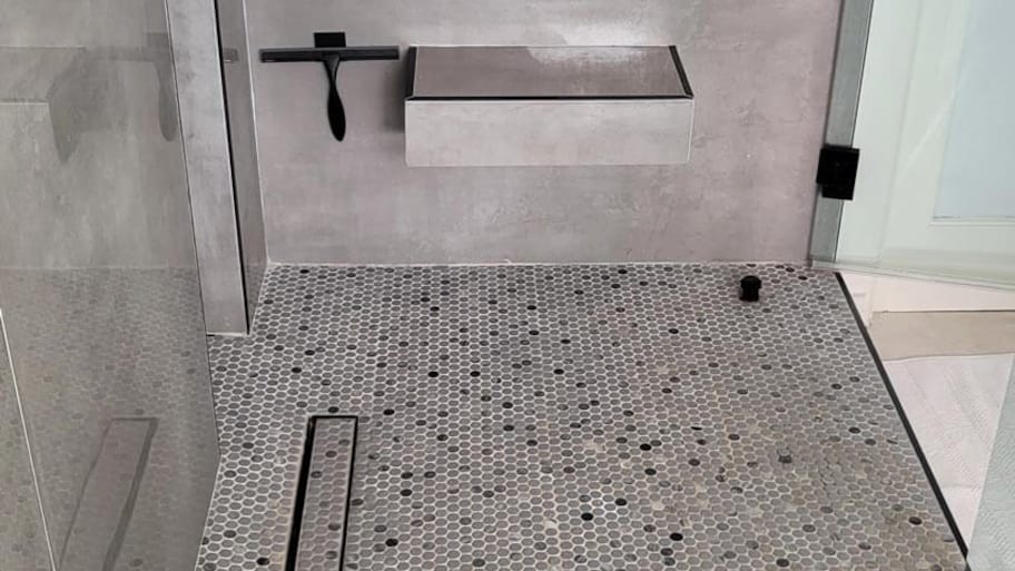  A speckled shower floor