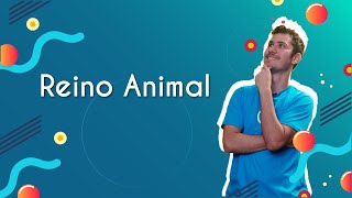 "Reino Animal" escrito sobre fundo azul ao lado da imagem do professor