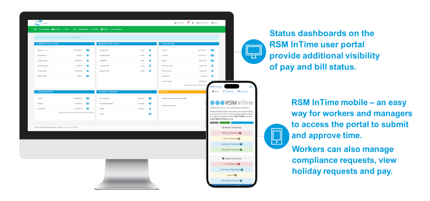 RSM InTime screens mobile dashboards