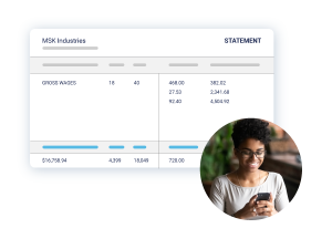 Lady with a Mobile Phone Looking at Payroll Figures