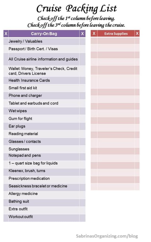 cruise packing list pg 1