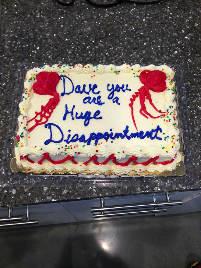 Hilariously rude farewell cake.