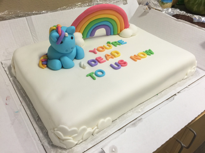 Hilariously rude farewell cake.