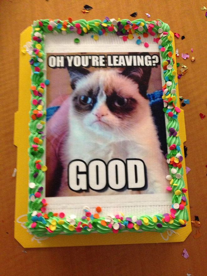 Hilariously rude farewell cake.