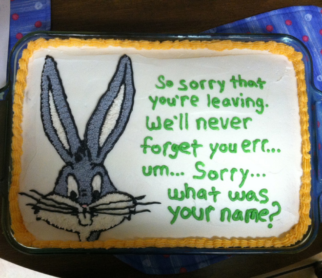 Hilariously rude farewell cake.