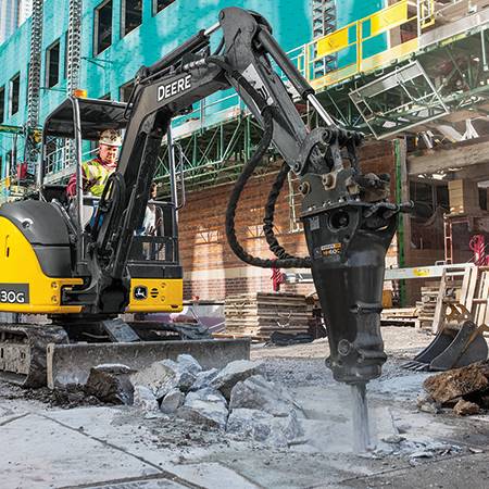 Hammer on compact excavator