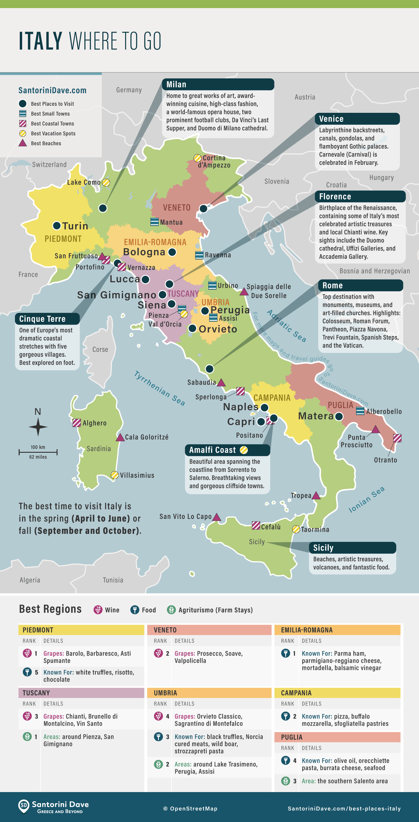 Map showing the best places to visit in Italy