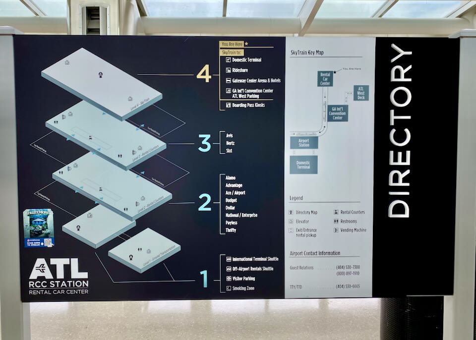 Detailed map of the Rental Car Center floor levels.