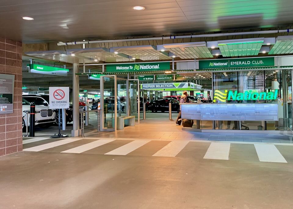 Outside the National's customer service counter in the second-floor garage.