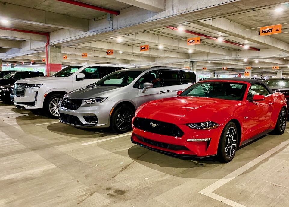 Cars parked in the garage.