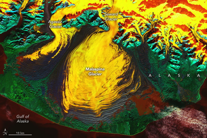 An unexpected color palette reveals the features of an iconic glacial landscape in southeastern Alaska.