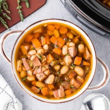 bowl of leftover ham and bean soup.