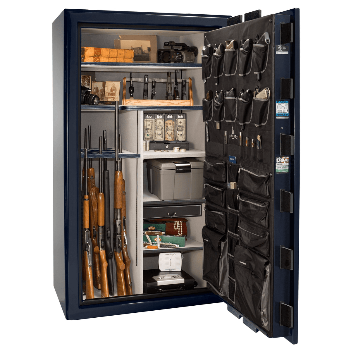 Liberty Safe Presidential 50 in Blue Gloss, open door.