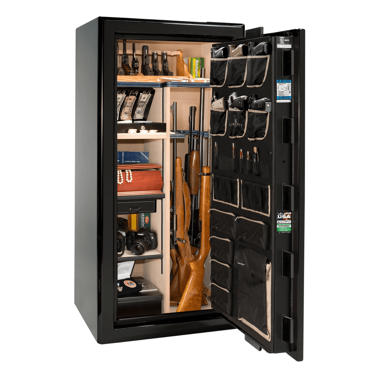 Liberty Safe Presidential 25 in Black Gloss, open door.