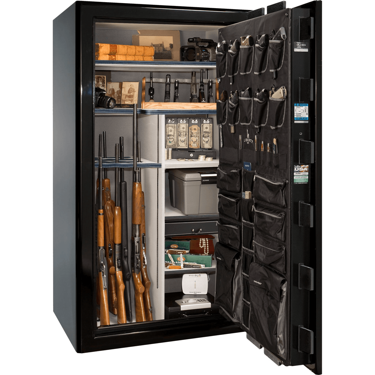 Liberty Safe Presidential 50 in Black Gloss, open door.