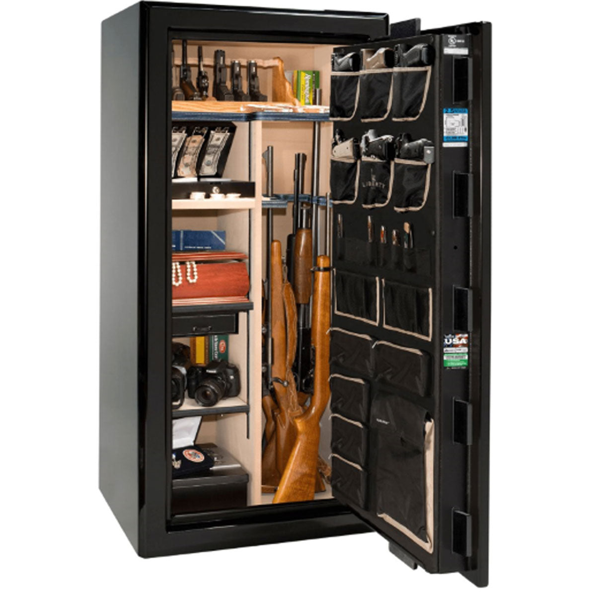 Liberty Safe Presidential 25 in Black Gloss, open door.