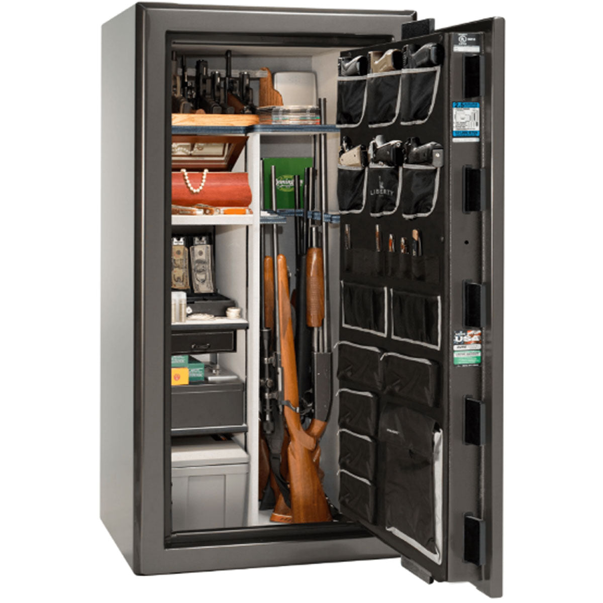 Liberty Safe Presidential 25 in Gray Gloss, open door.