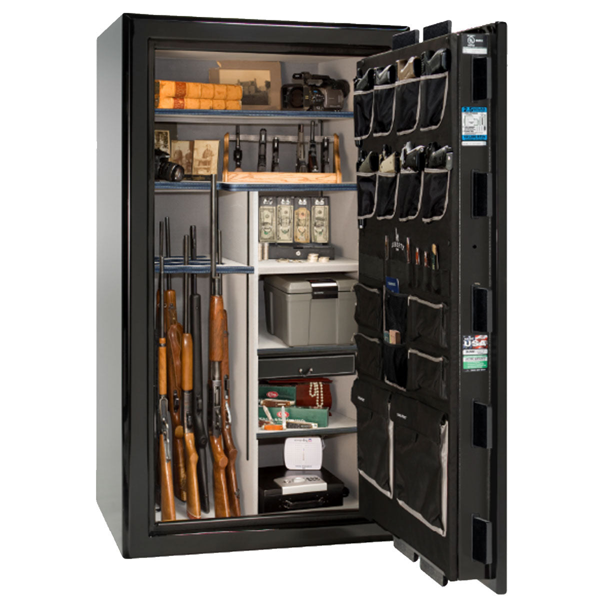 Liberty Safe Presidential 40 in Black Gloss, open door.