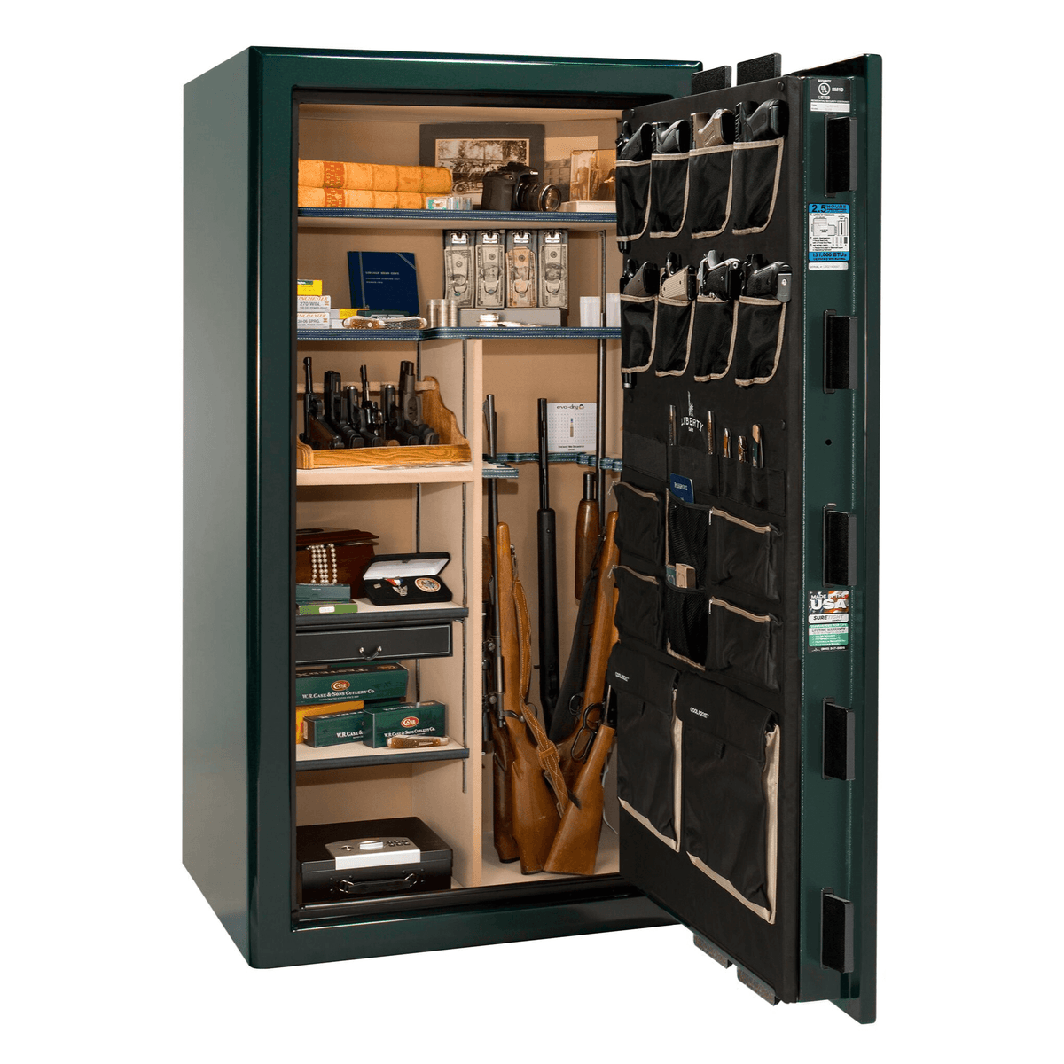 Liberty Safe Presidential 40 in Emerald Green, open door.