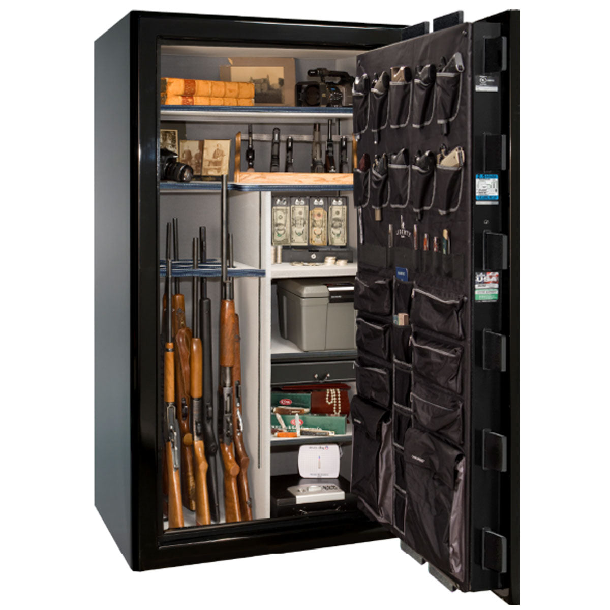 Liberty Safe Presidential 50 in Black Gloss, open door.