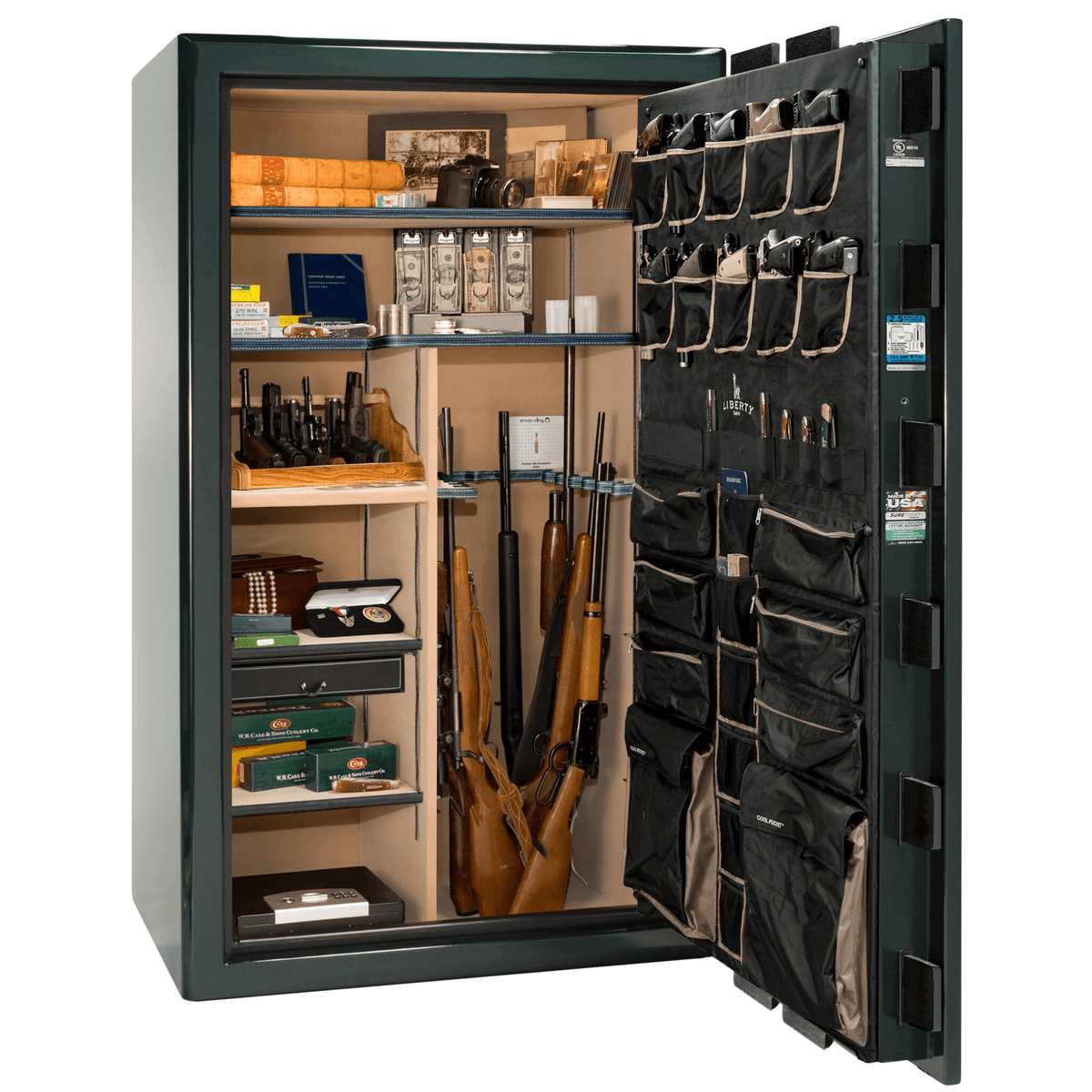 Liberty Safe Presidential 50 in Emerald Green, open door.