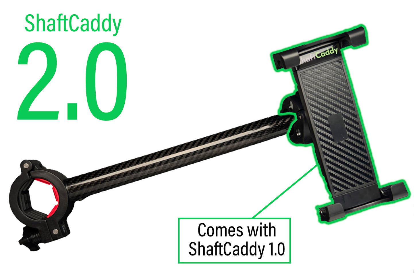 Shaft Caddy™ 2.0 | Golf Cart Phone & Tablet Holder with a Carbon Fiber Shaft