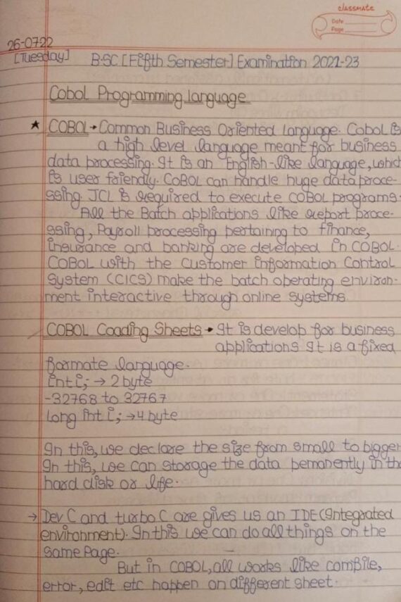 COBOL hand written notes pdf by kanika