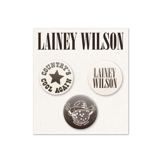 Set of three promotional buttons or pins for country music artist Lainey Wilson.