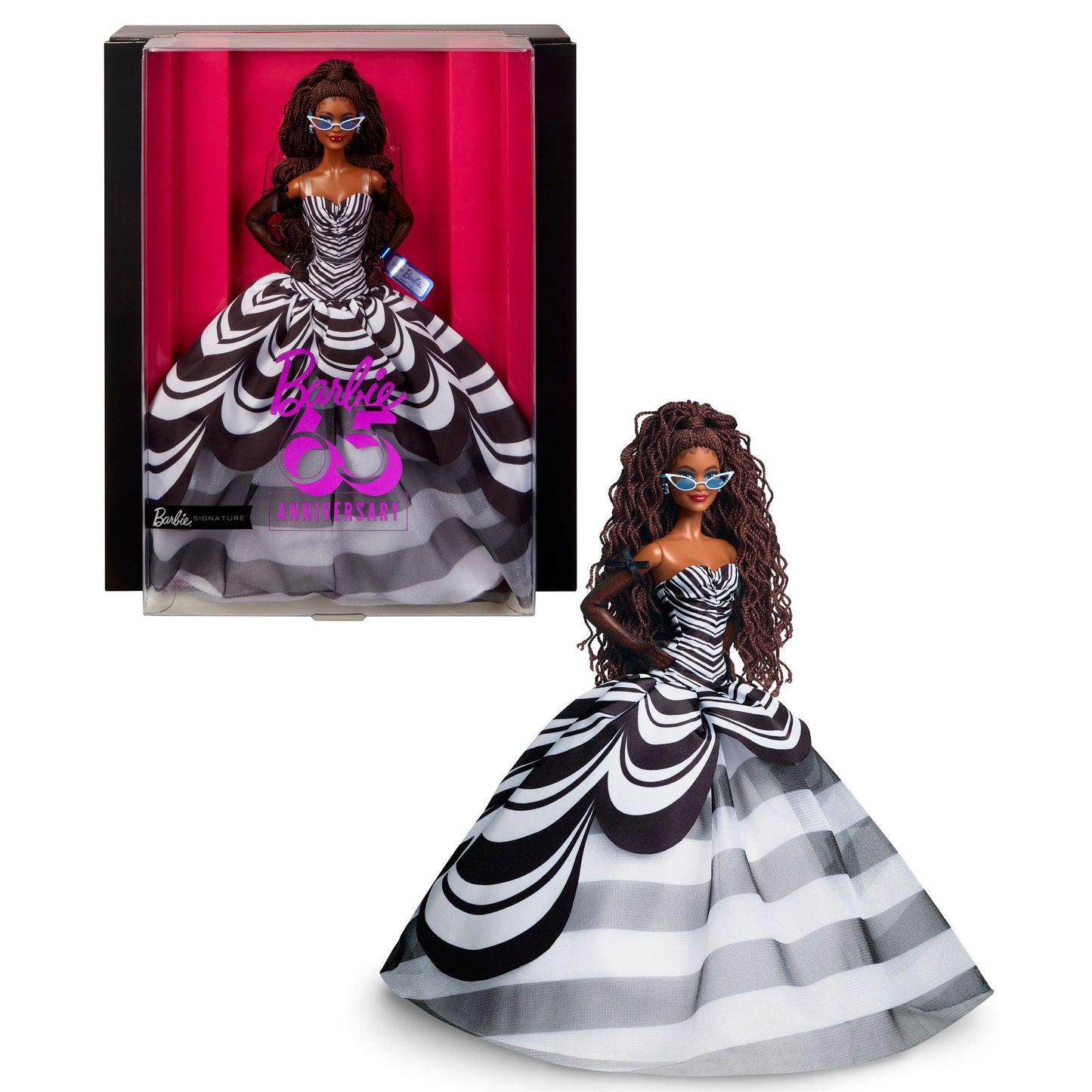 Barbie Signature 65th Anniversary Collectible Doll with Brown Hair and Black and White Gown