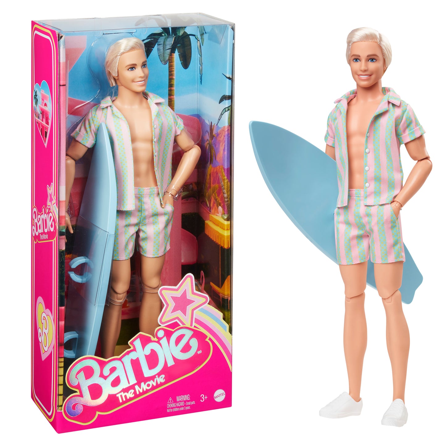 Barbie Movie Ken Doll Wearing Pastel Striped Beach Matching Set