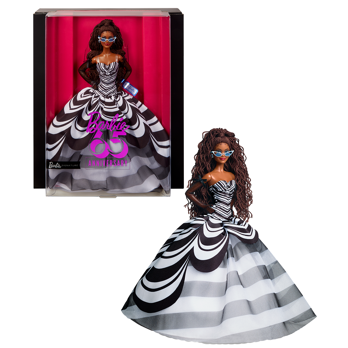 Barbie Signature 65th Anniversary Collectible Doll with Brown Hair and Black and White Gown