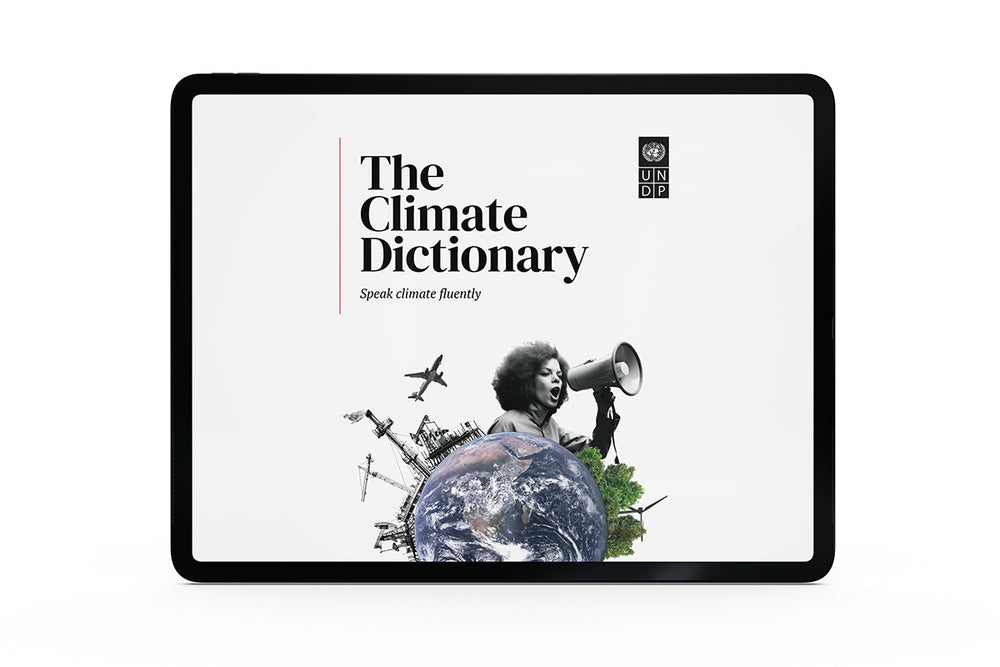 The Climate Dictionary from UNDP. Page shown on laptop.