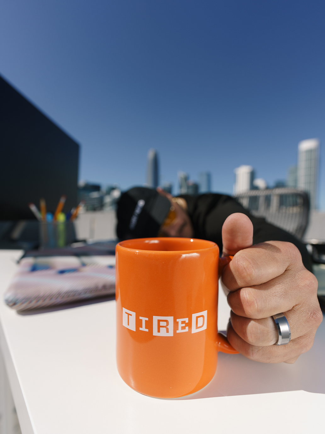 The WIRED/TIRED 11oz Coffee Mug Orange Model 2