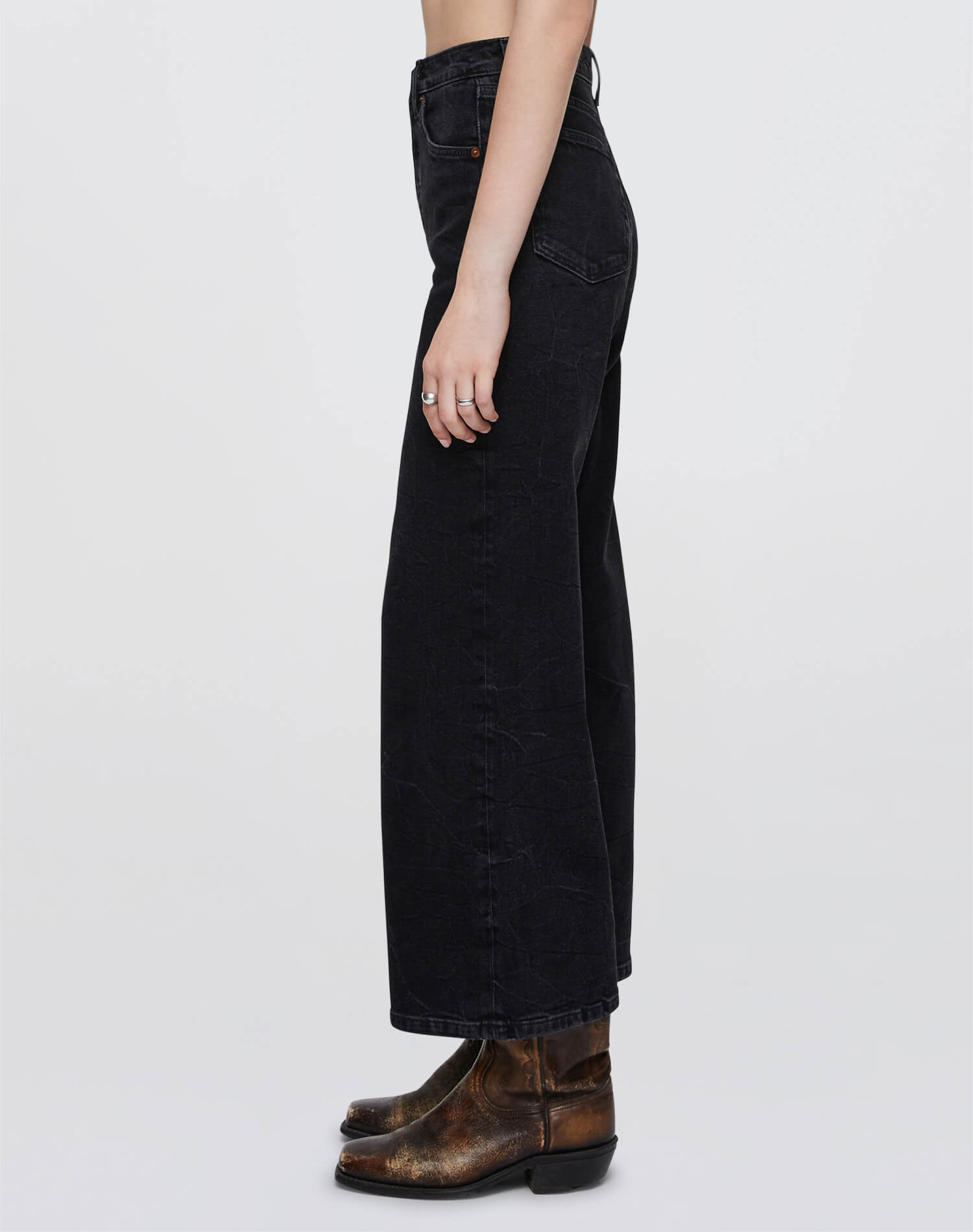 Comfort Stretch High Rise Wide Leg Crop - Black Vein