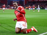 Nottingham Forest's Callum Hudson-Odoi celebrates scoring their first goal on June 28, 2024