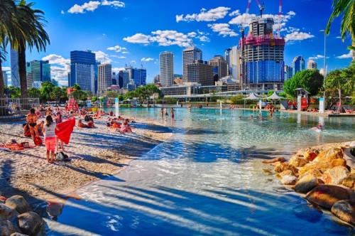 Southbank lagoon on a beautiful sunny day in Brisbane