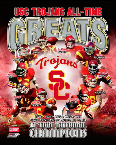 USC Trojans Football "All-Time Greats" (10 Legends, 11-Time Champs) 20x24 Poster Print - Photofile Inc.